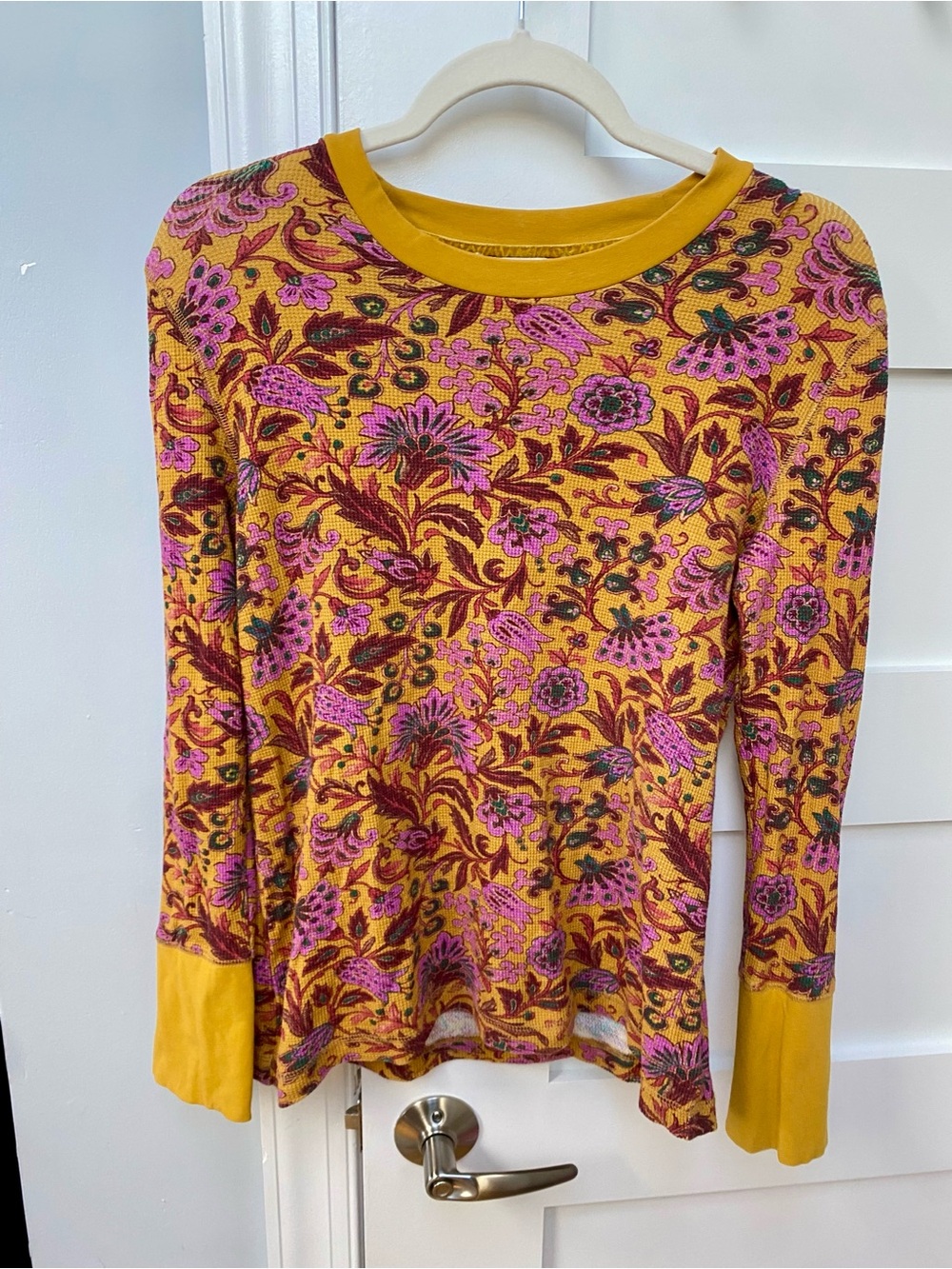 Sundance yellow floral and purple thermal long sleeve blouse